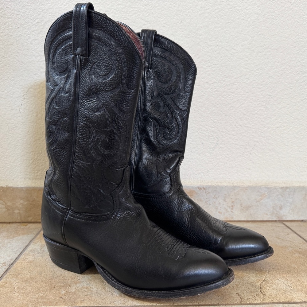 Black Ol’ Buck Leather Cowboy Boots - Tony Lama - Men - 9.5D